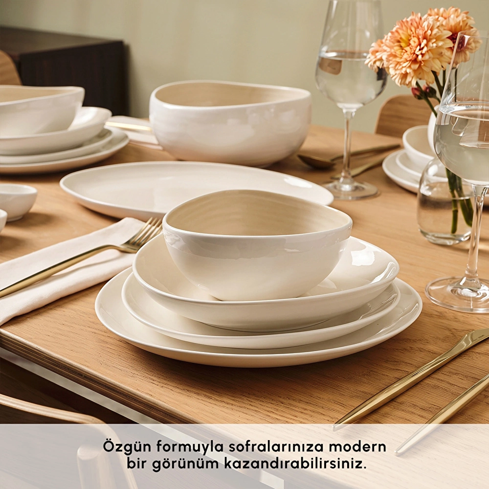 Karaca Earth Collection Rise 55 Parça 12 Kişilik Yemek Takımı Plus Krem görseli 5
