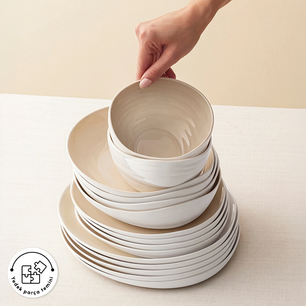 Karaca Earth Collection Rise 55 Parça 12 Kişilik Yemek Takımı Plus Krem görseli 9