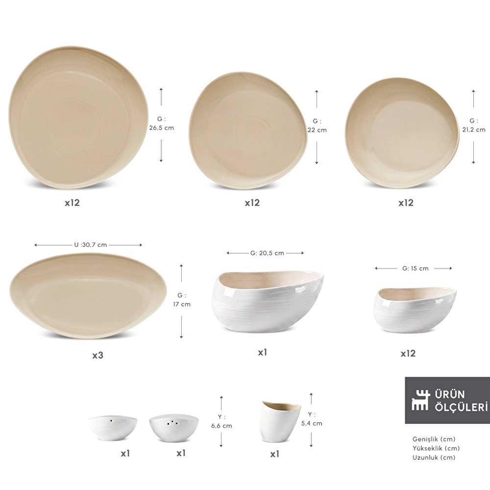 Karaca Earth Collection Rise 55 Parça 12 Kişilik Yemek Takımı Plus Krem görseli 2