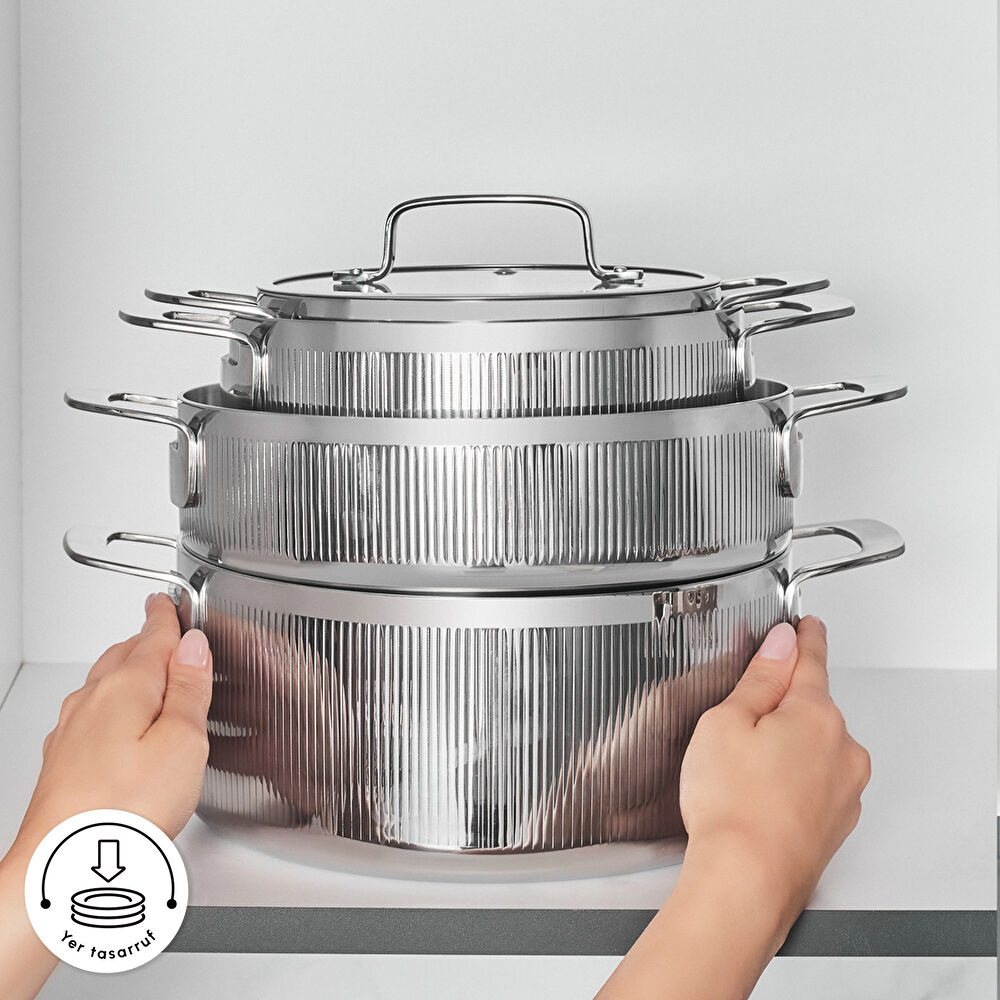 Karaca Power Steel 316+ 3Ply Apollo İndüksiyon Tabanlı 8 Parça Çelik Tencere Seti thumbnail 9