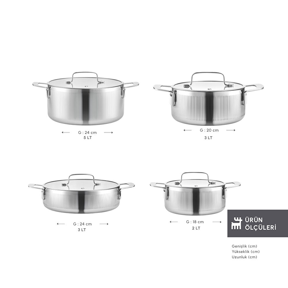 Karaca Power Steel 316+ 3Ply Apollo İndüksiyon Tabanlı 8 Parça Çelik Tencere Seti thumbnail 2