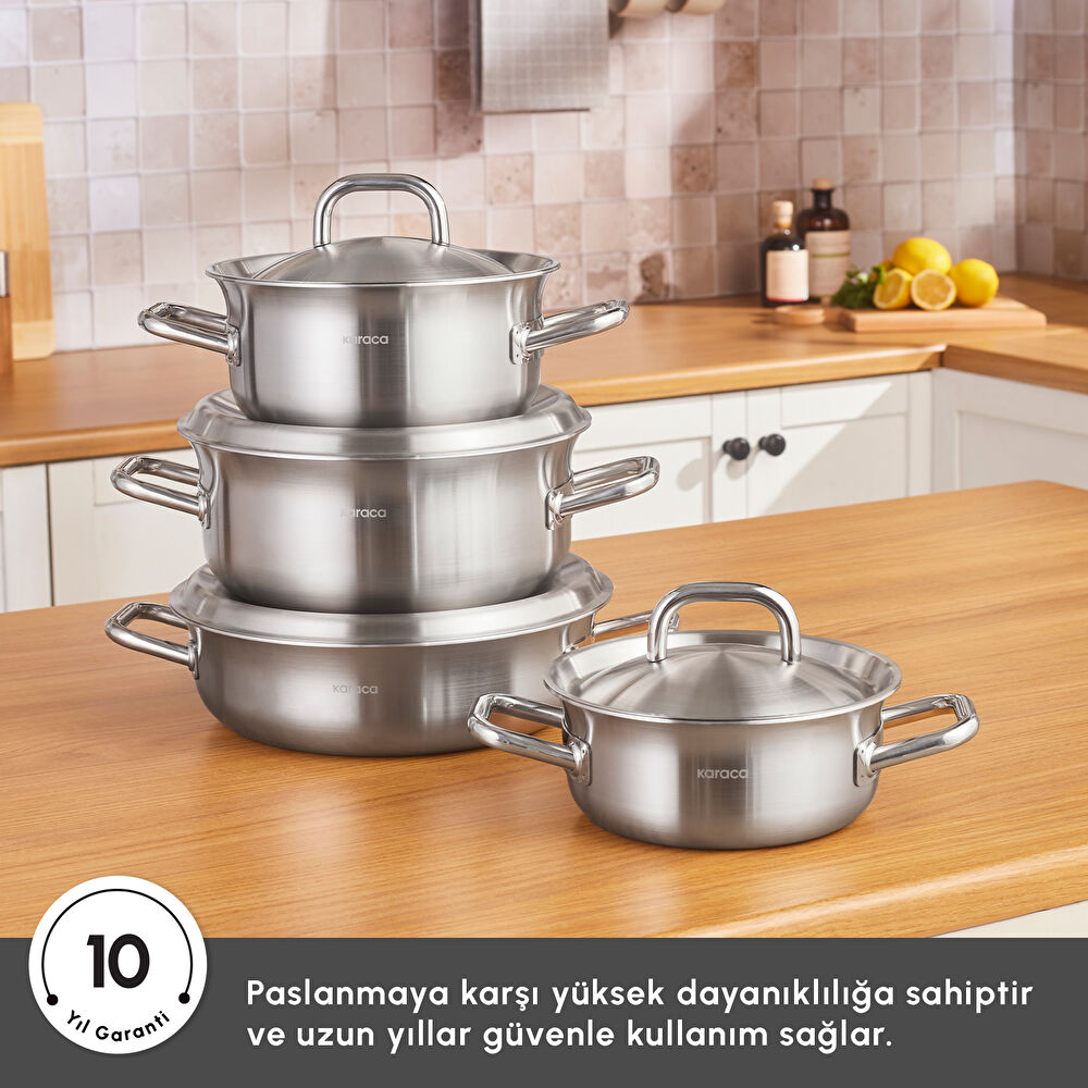 Karaca Power Steel 316+ 3Ply Spirit İndüksiyon Tabanlı 8 Parça Çelik Tencere Seti thumbnail 5
