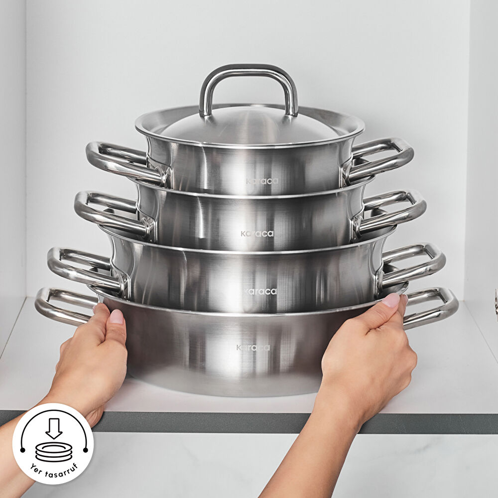 Karaca Power Steel 316+ 3Ply Spirit İndüksiyon Tabanlı 8 Parça Çelik Tencere Seti thumbnail 8