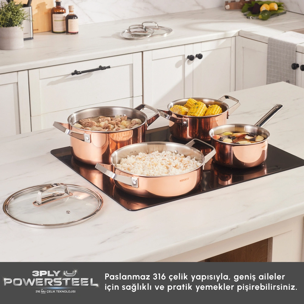 Karaca Power Steel 316+ 3Ply Galileo 8 Parça Çelik Tencere Seti görseli 3