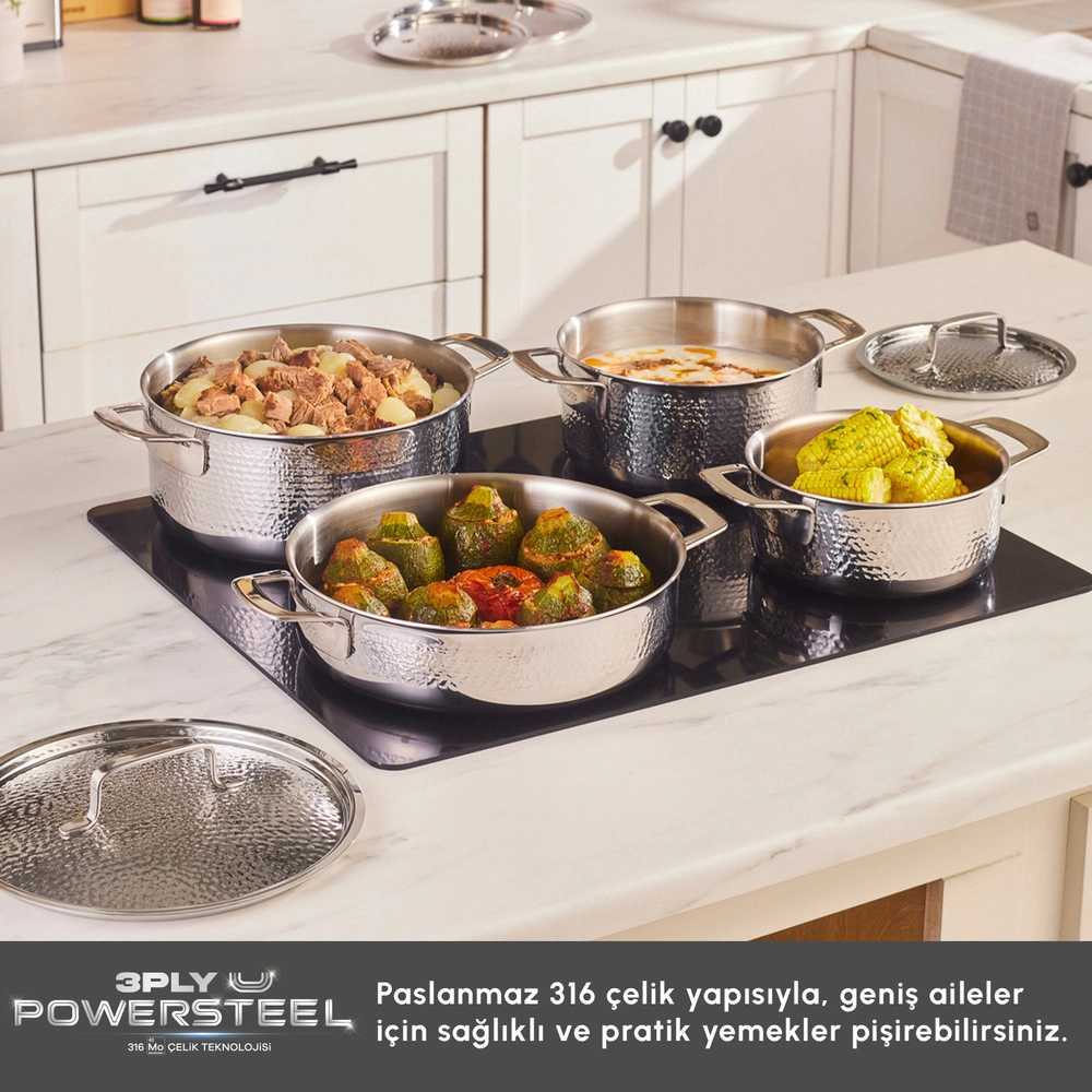 Karaca Power Steel 316+ 3Ply Voyager İndüksiyon Tabanlı 8 Parça Çelik Tencere Seti görseli 4