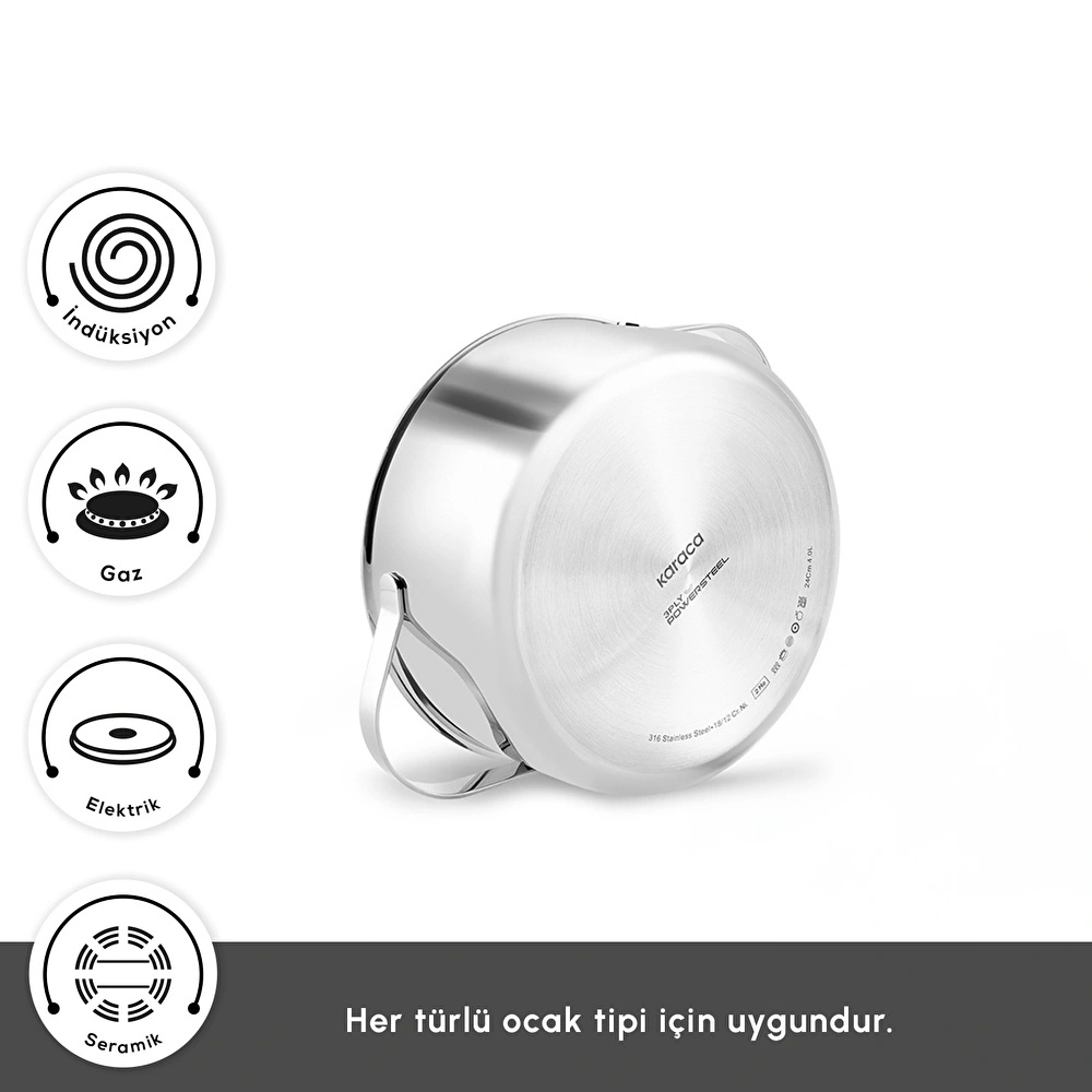 Karaca Power Steel 316+ 3Ply Discovery İndüksiyon Tabanlı 8 Parça Çelik Tencere Seti görseli 9