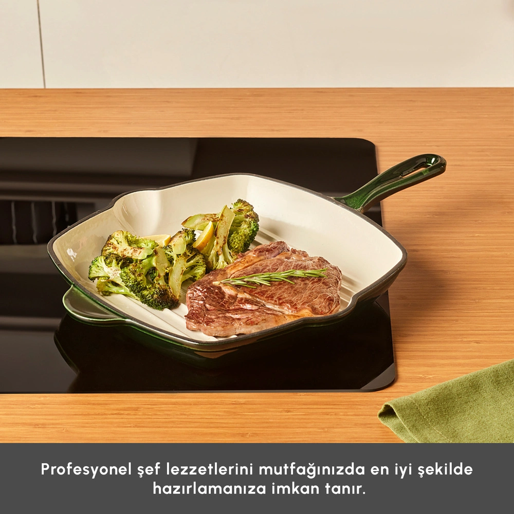 Karaca Heritage Demir Döküm Emayeli Grill Tava Yeşil 26 cm görseli 5