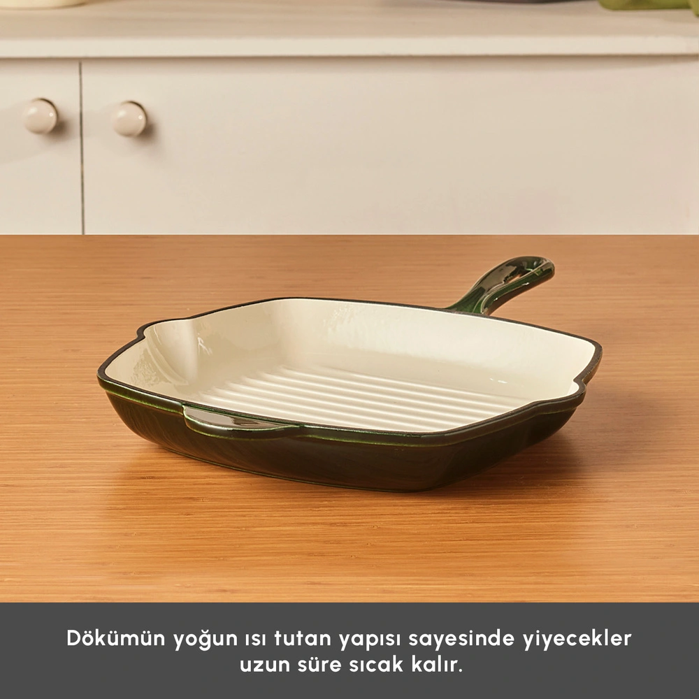 Karaca Heritage Demir Döküm Emayeli Grill Tava Yeşil 26 cm görseli 3