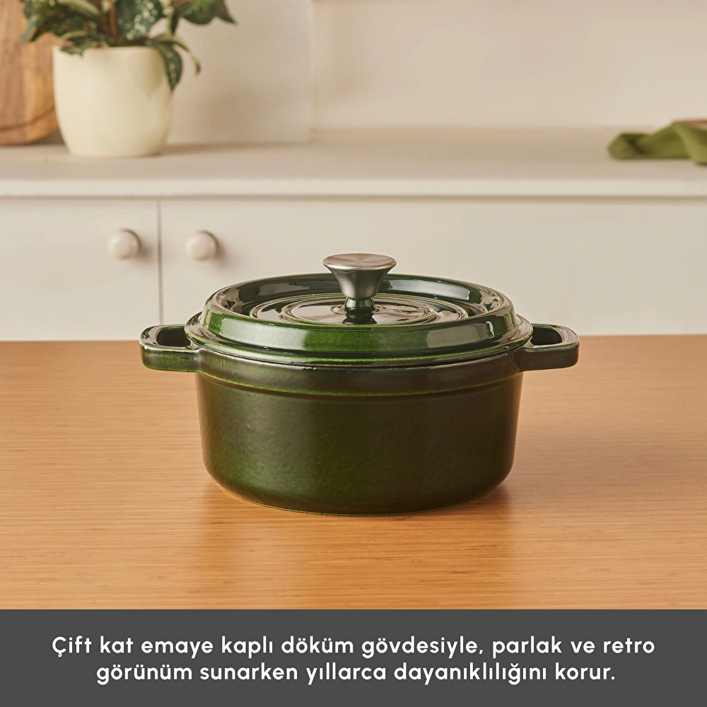 Karaca Heritage Demir Döküm Emayeli Tencere Yeşil 24 cm görseli 3