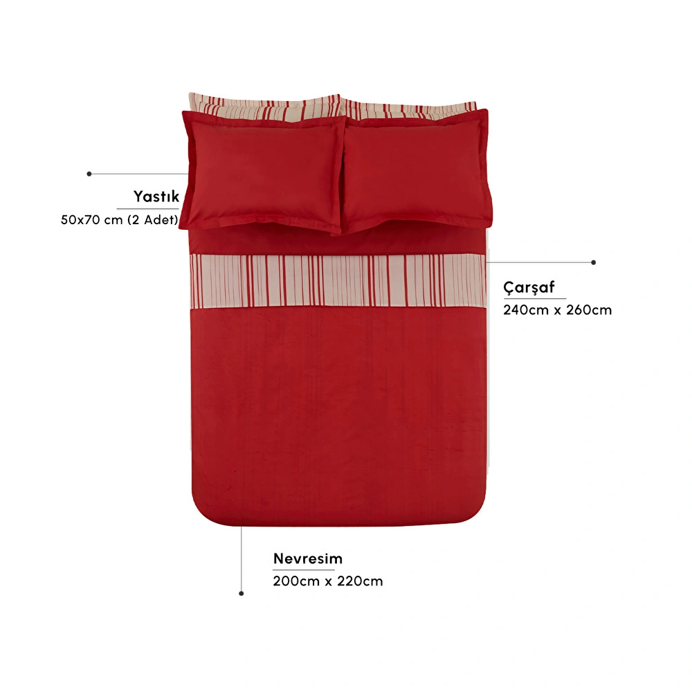 Karaca Home Cool Stripe Çift Kişilik Nevresim Takımı Kırmızı görseli 2