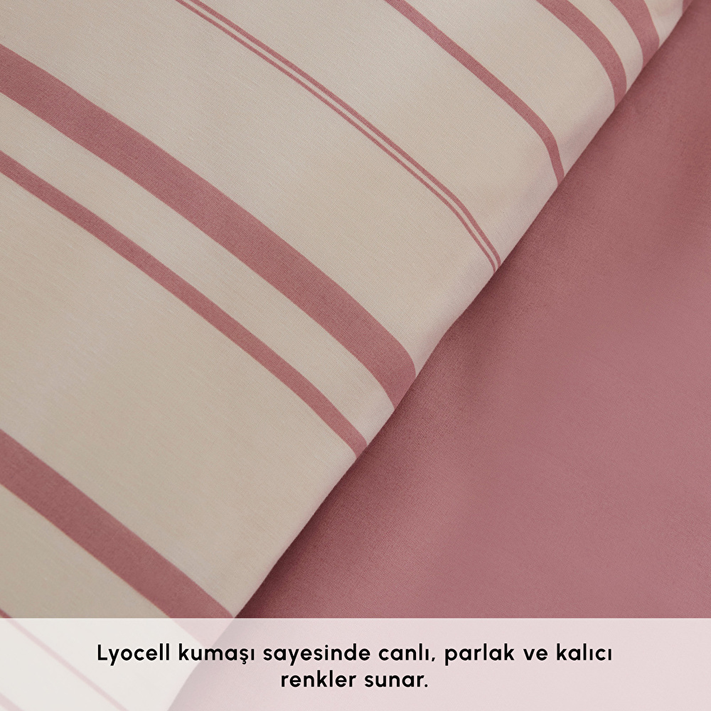 Karaca Home Cool Stripe Çift Kişilik Nevresim Takımı Gül Kurusu görseli 5