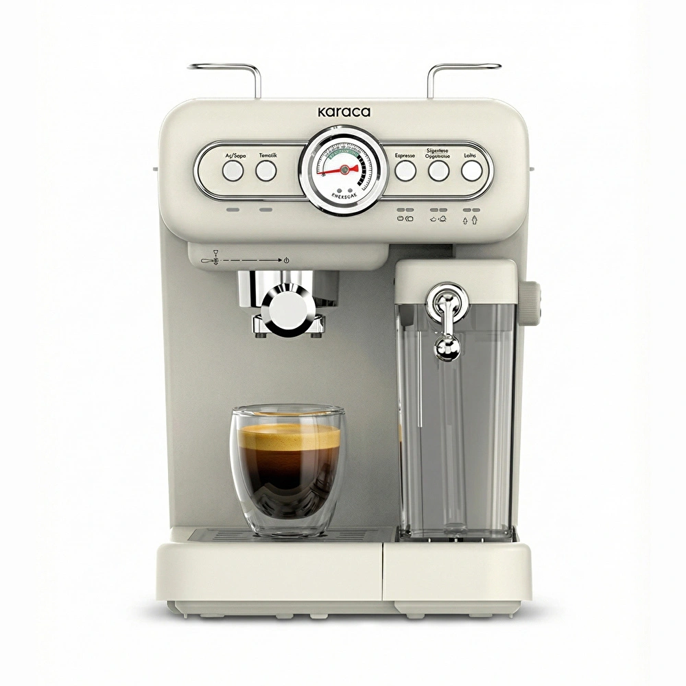 Karaca Vintage Craft Süt Hazneli Espresso, Latte ve Capuccino Makinesi Cream görseli 1