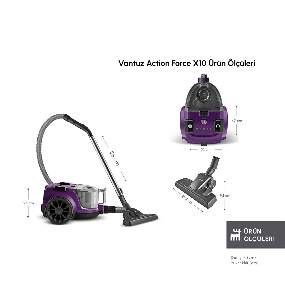 Karaca Vantuz Action Force X10 2 Lt Toz Torbasız Hazneli Elektrikli Süpürge Royal Purple 899 W görseli 2