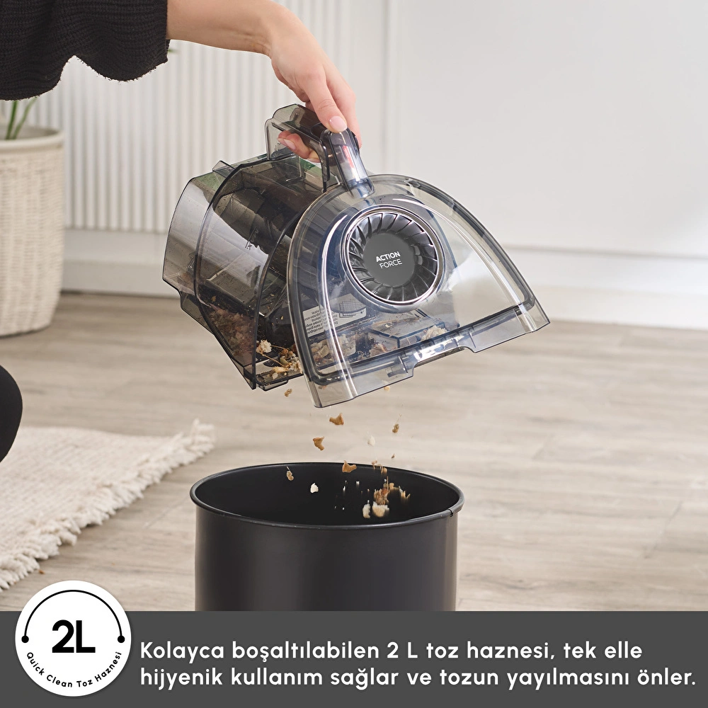 Karaca Vantuz Action Force X10 2 Lt Toz Torbasız Hazneli Elektrikli Süpürge Royal Purple 899 W görseli 8