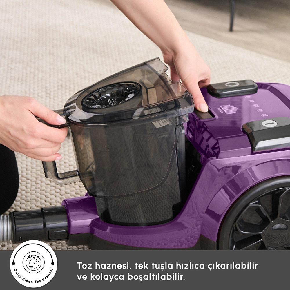 Karaca Vantuz Action Force X10 2 Lt Toz Torbasız Hazneli Elektrikli Süpürge Royal Purple 899 W görseli 12