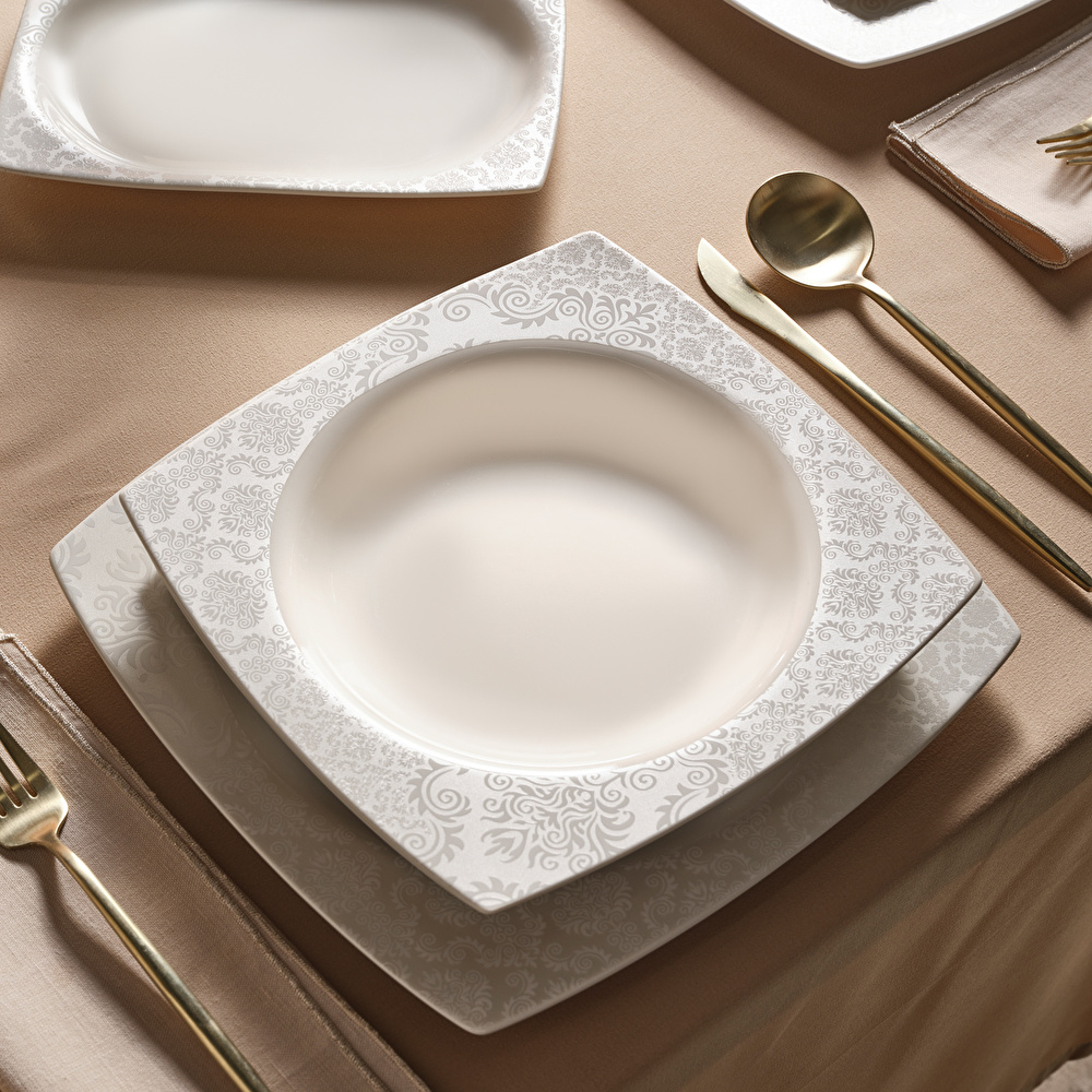 Karaca Square Bone Bridal 60 Parça 12 Kişilik Yemek Takımı görseli 1
