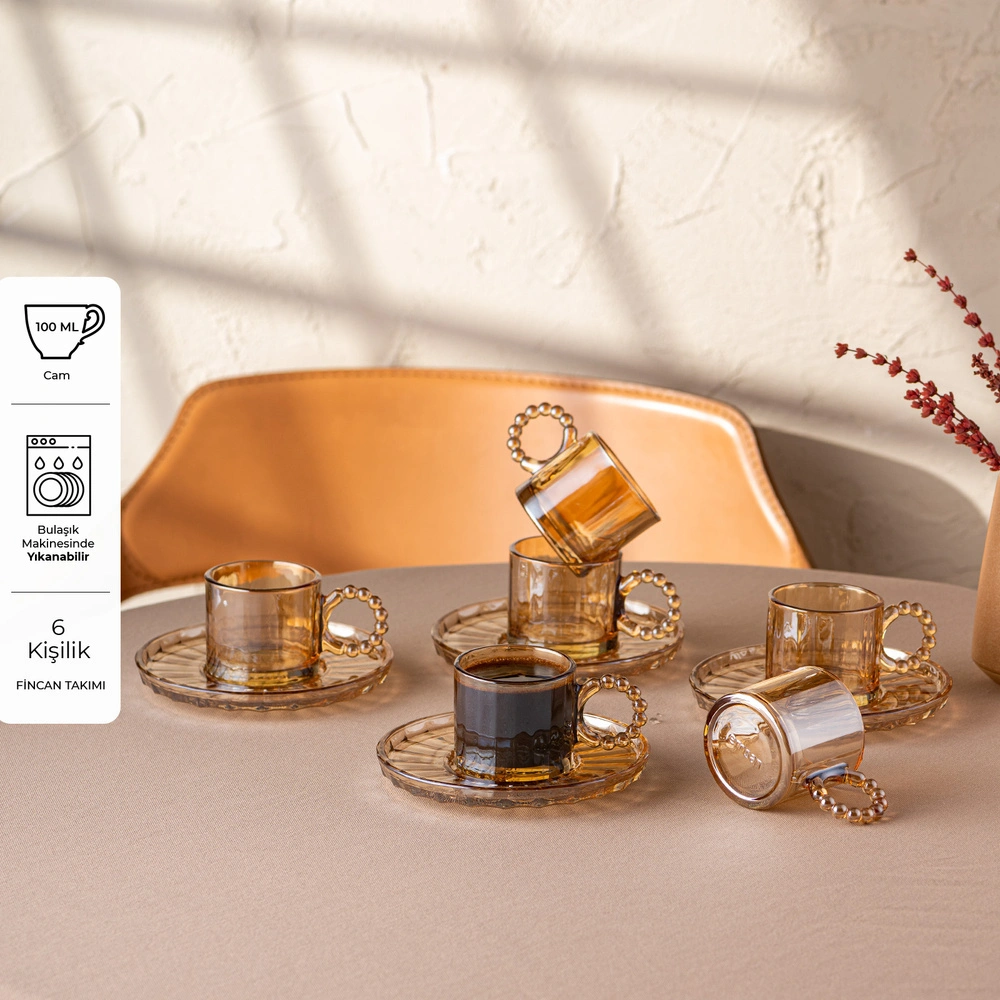 Emsan Muhabbet Amber 6'lı Cam Kahve Fincanı 100 ml görseli 1
