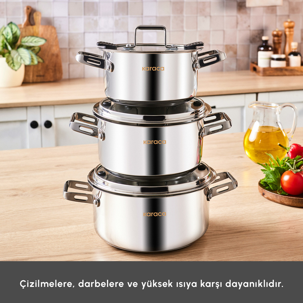 Karaca Montreal İndüksiyon Tabanlı 6 Parça Çelik Midi Set görseli 5