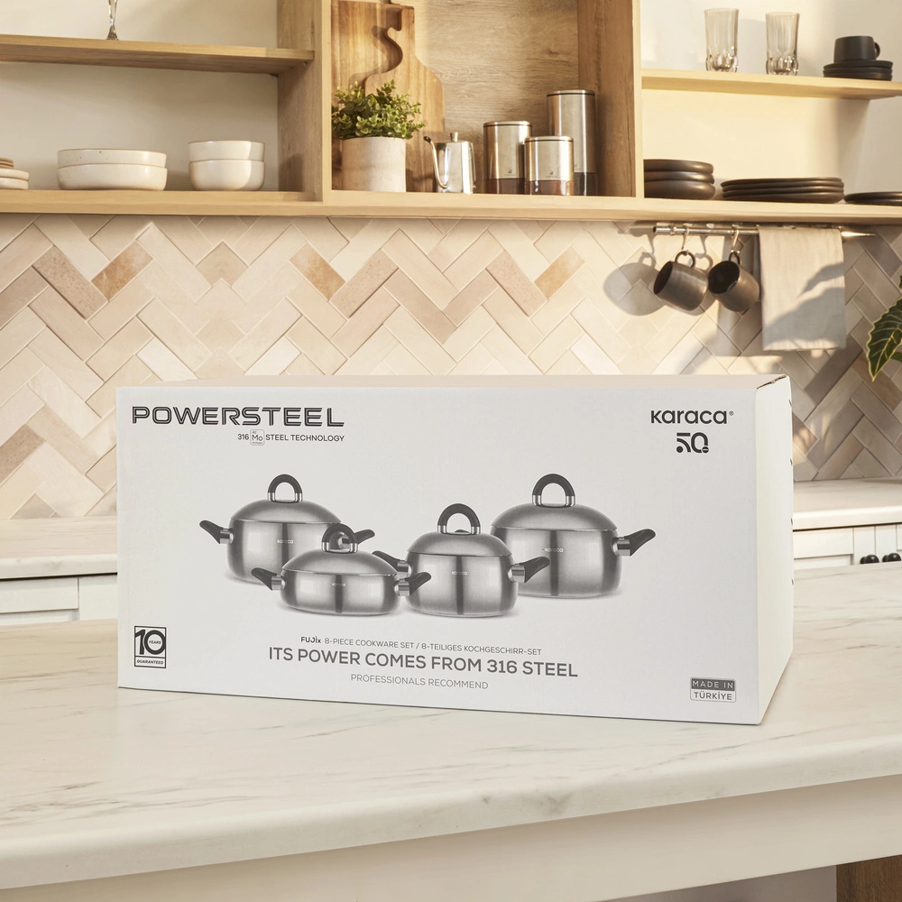Karaca Powersteel 316+ Fuji İndüksiyon Tabanlı 8 Parça Çelik Tencere Seti görseli 7
