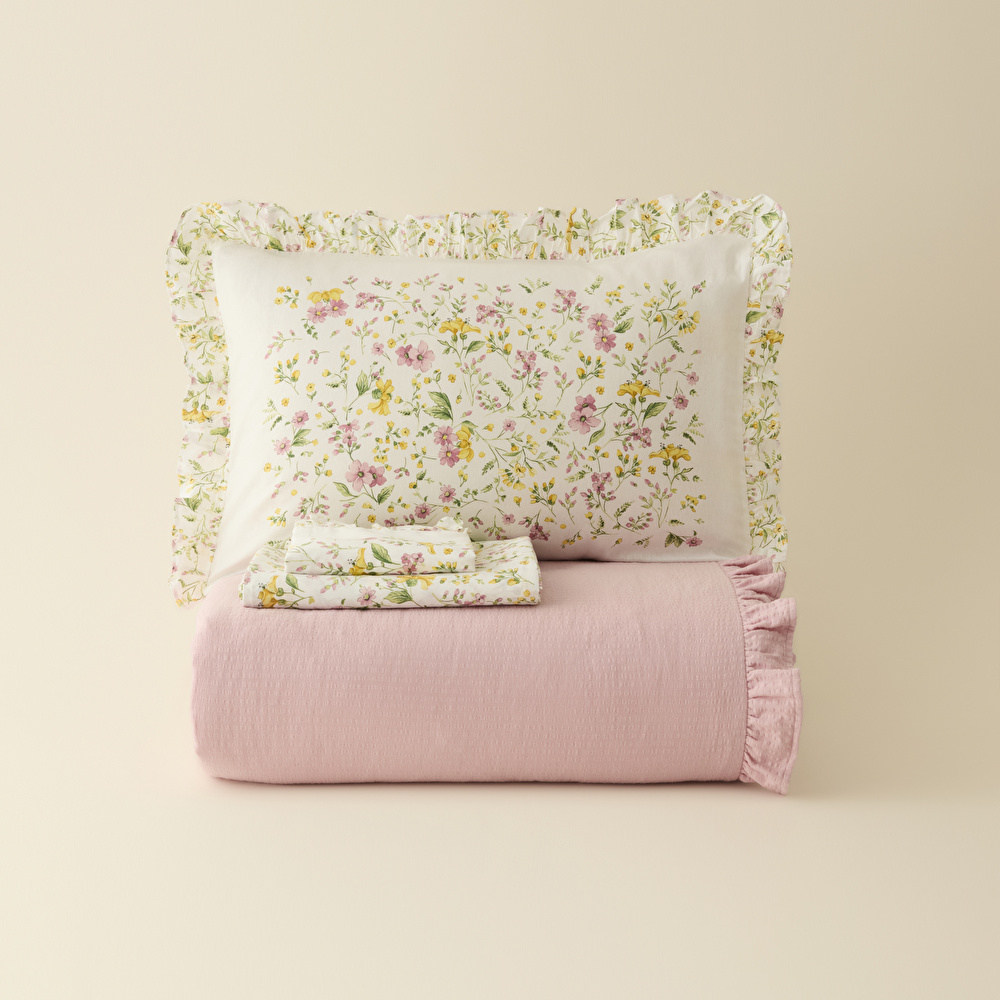 Karaca Home Dorian %100 Pamuk Fırfırlı Muslin Tek Kişilik Nevresim Takımı Pudra görseli 8