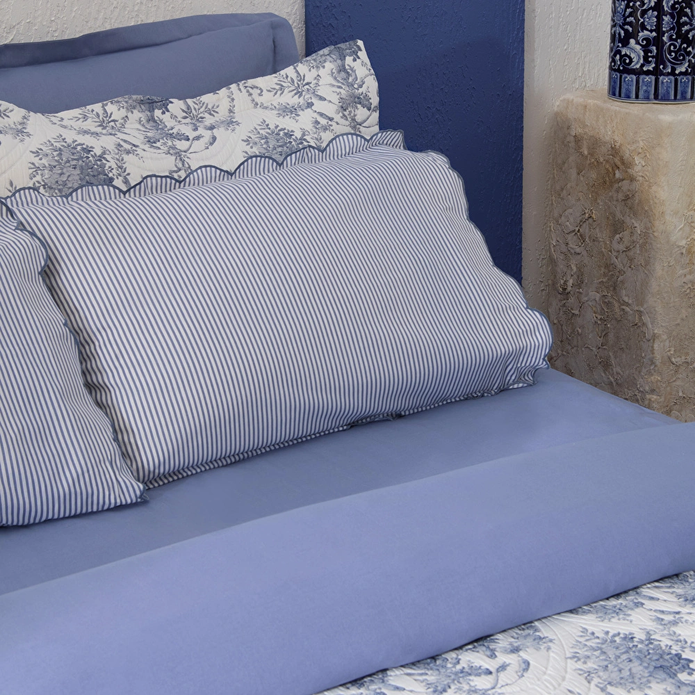 Karaca Home Florenza 7 Parça Çift Kişilik Nevresim & Yatak Örtüsü Seti Mavi görseli 5