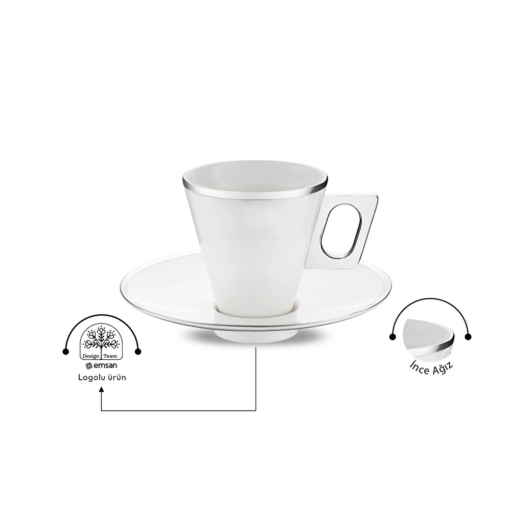 Emsan Zen 6'lı Kahve Fincan Takımı Platin 80 ml görseli 11