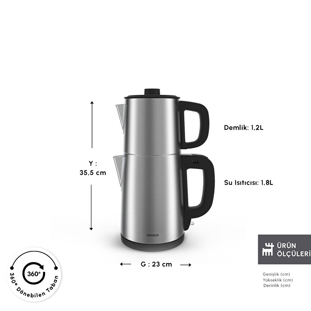 Karaca TeaBig XL 35 Çay Bardağı Kapasiteli 2 in 1 Çelik Çay Makinesi ve Su Isıtıcı Inox thumbnail 3
