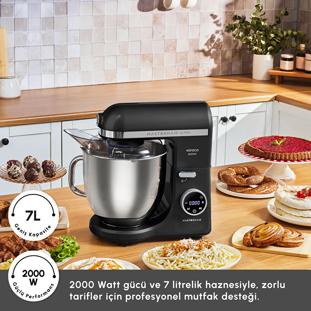 Karaca Mastermaid Chef Ultra D2000W Dijital Ekranlı Hamur Yoğurma Makinesi Black 7L thumbnail 5