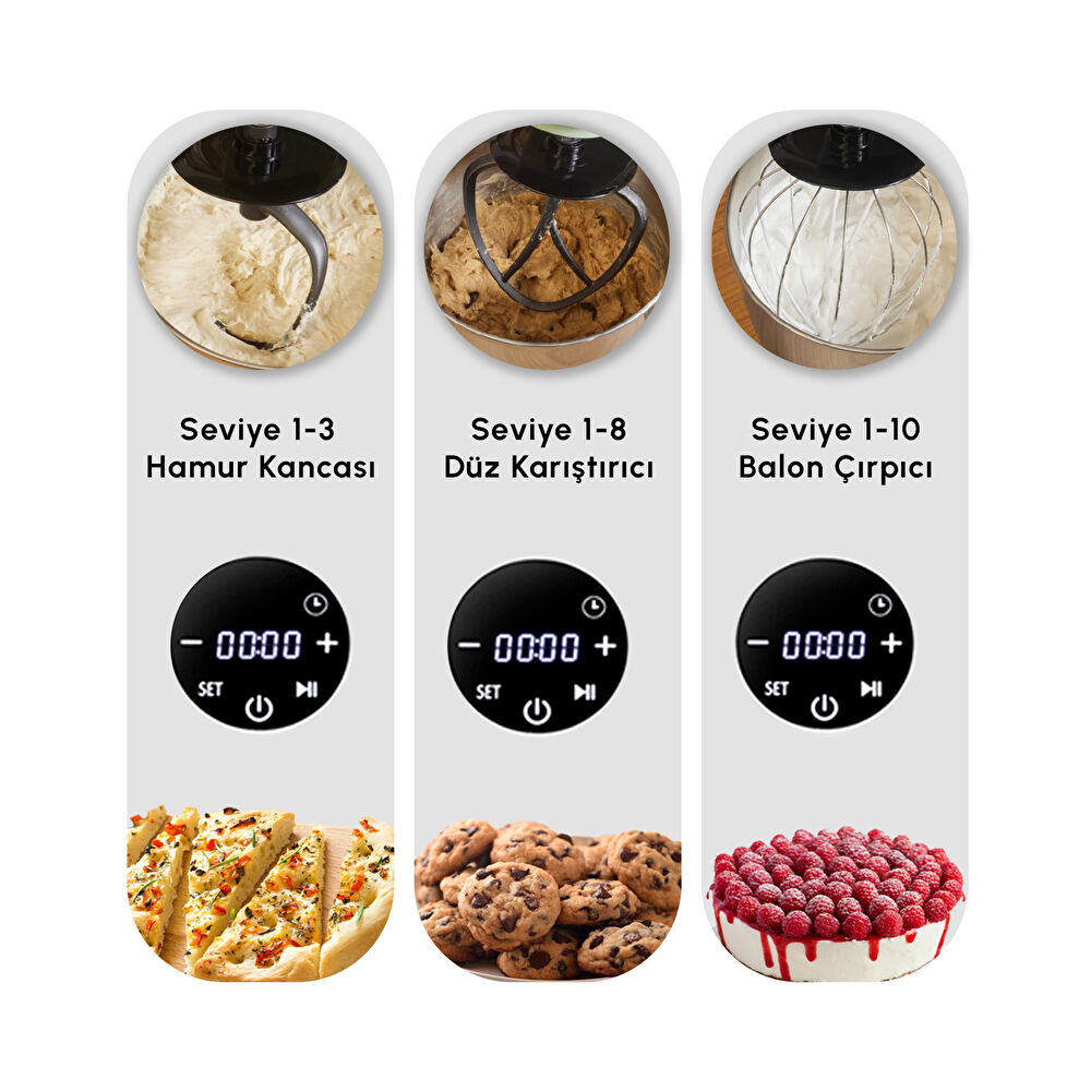 Karaca Mastermaid Chef Ultra D2000W Dijital Ekranlı Hamur Yoğurma Makinesi Black 7L thumbnail 4