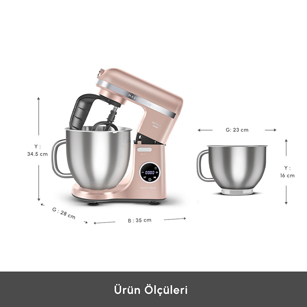 Karaca Mastermaid Chef Ultra D2000W Dijital Ekranlı Hamur Yoğurma Makinesi Pearly Pink 7L thumbnail 4