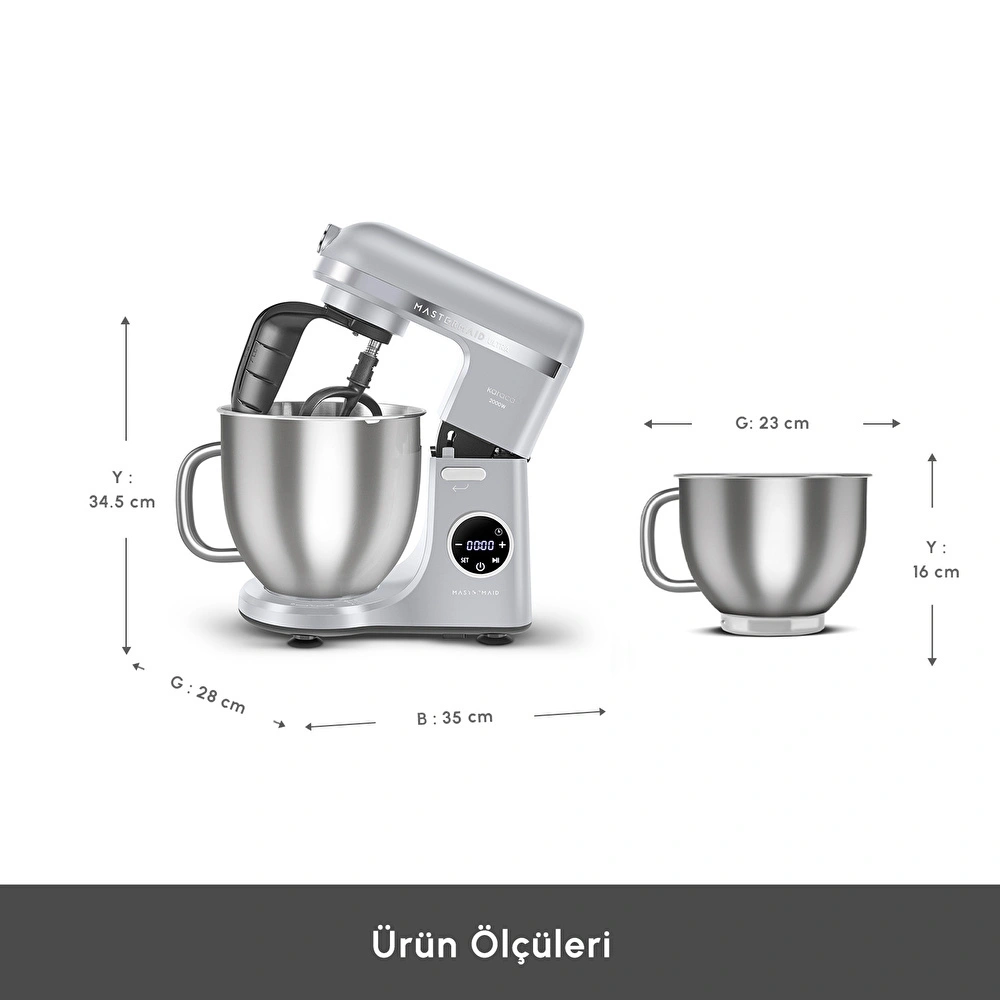 Karaca Mastermaid Chef UltraDijital Ekranlı Hamur Yoğurma Makinesi Silver 7L görseli 4