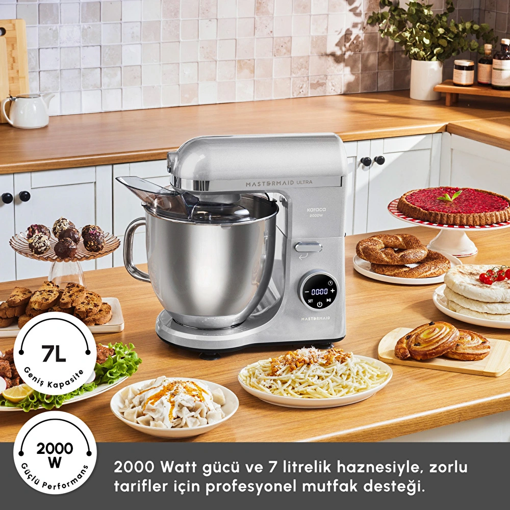 Karaca Mastermaid Chef UltraDijital Ekranlı Hamur Yoğurma Makinesi Silver 7L görseli 6