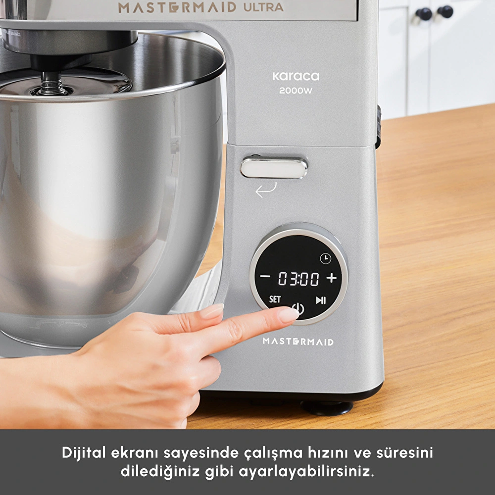 Karaca Mastermaid Chef UltraDijital Ekranlı Hamur Yoğurma Makinesi Silver 7L görseli 9