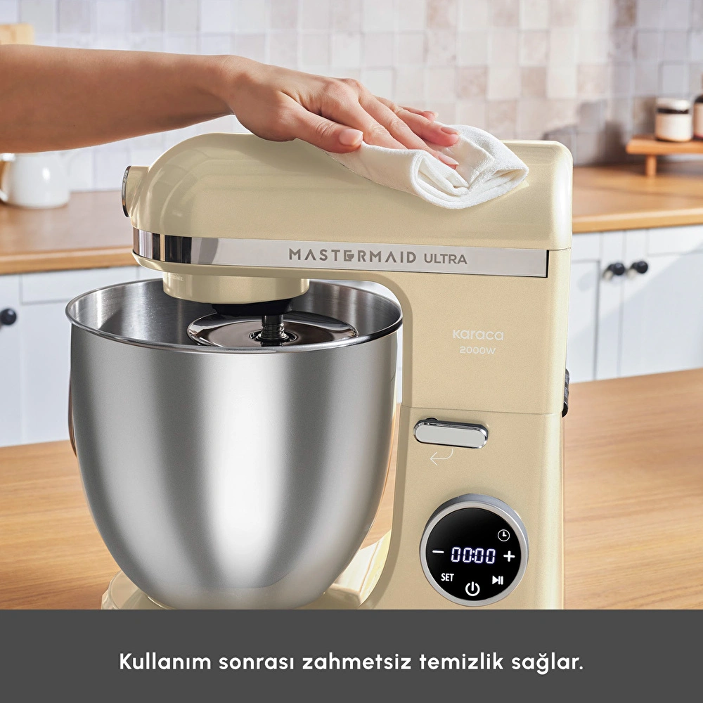 Karaca Mastermaid Chef Ultra D2000W Dijital Ekranlı Hamur Yoğurma Makinesi Mineral Gold 7L görseli 10