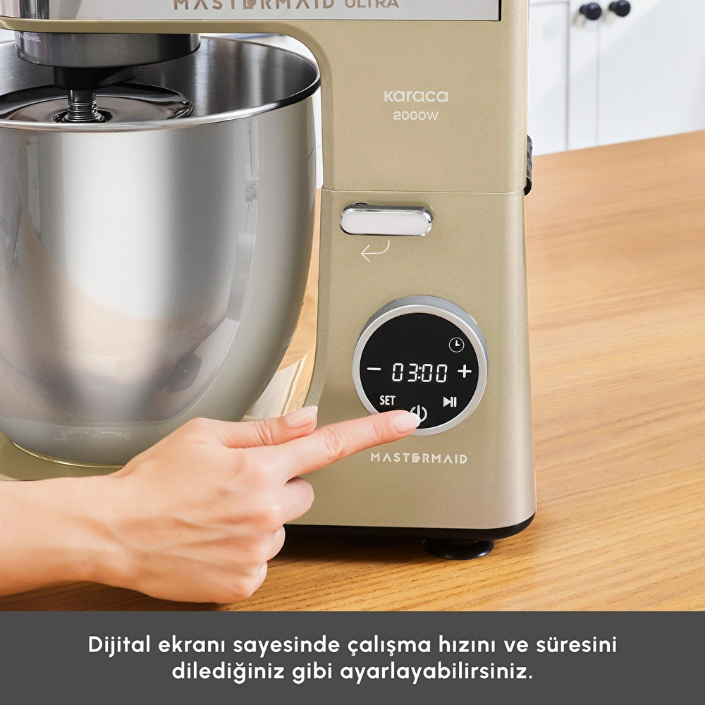 Karaca Mastermaid Chef Ultra D2000W Dijital Ekranlı Hamur Yoğurma Makinesi Mineral Gold 7L görseli 9