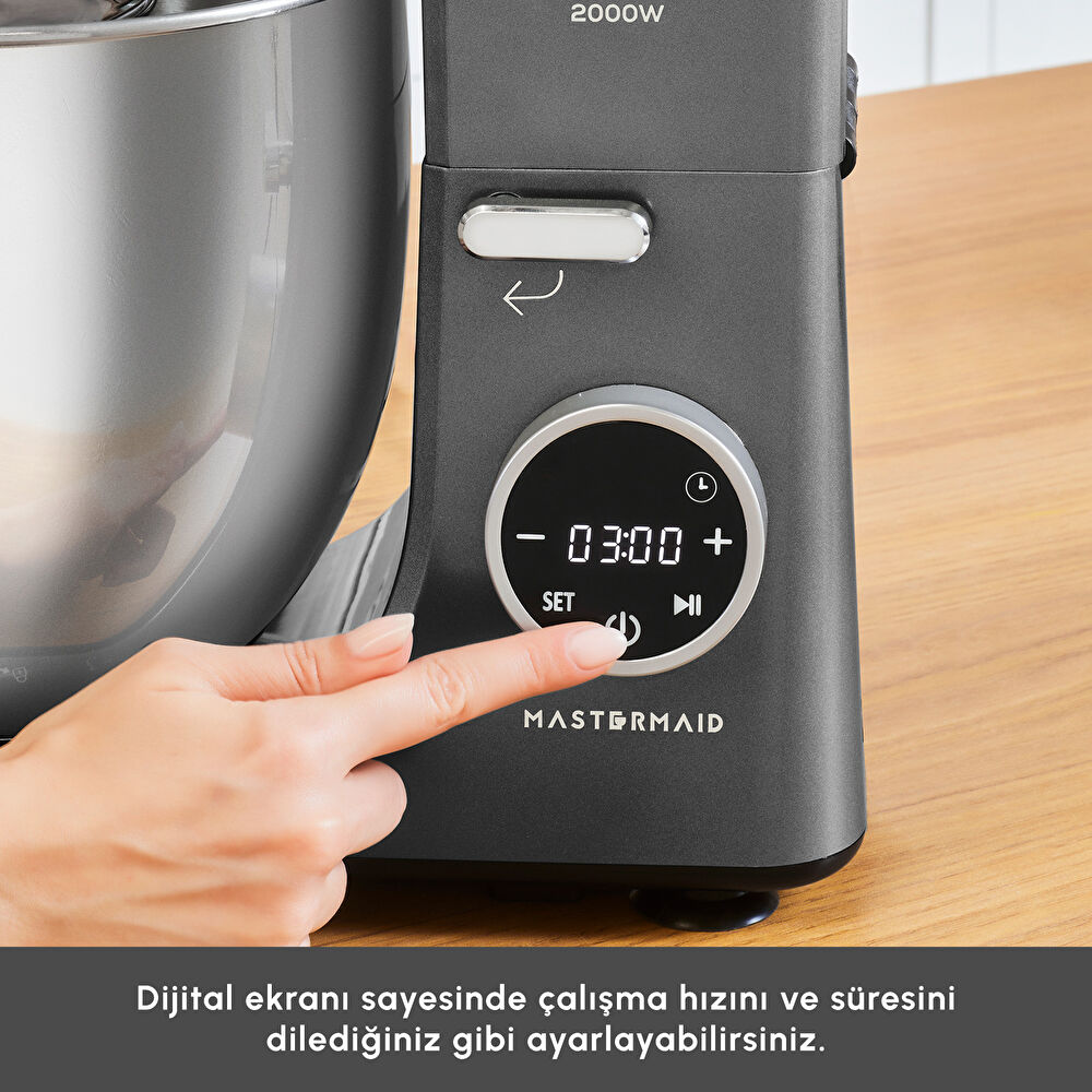 Karaca Mastermaid Chef Ultra D2000W Dijital Ekranlı Hamur Yoğurma Makinesi Shadow Gray 7L thumbnail 6