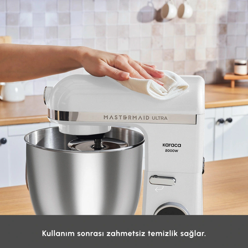Karaca Mastermaid Chef Ultra D2000W Dijital Ekranlı Hamur Yoğurma Makinesi Matte White 7L görseli 5