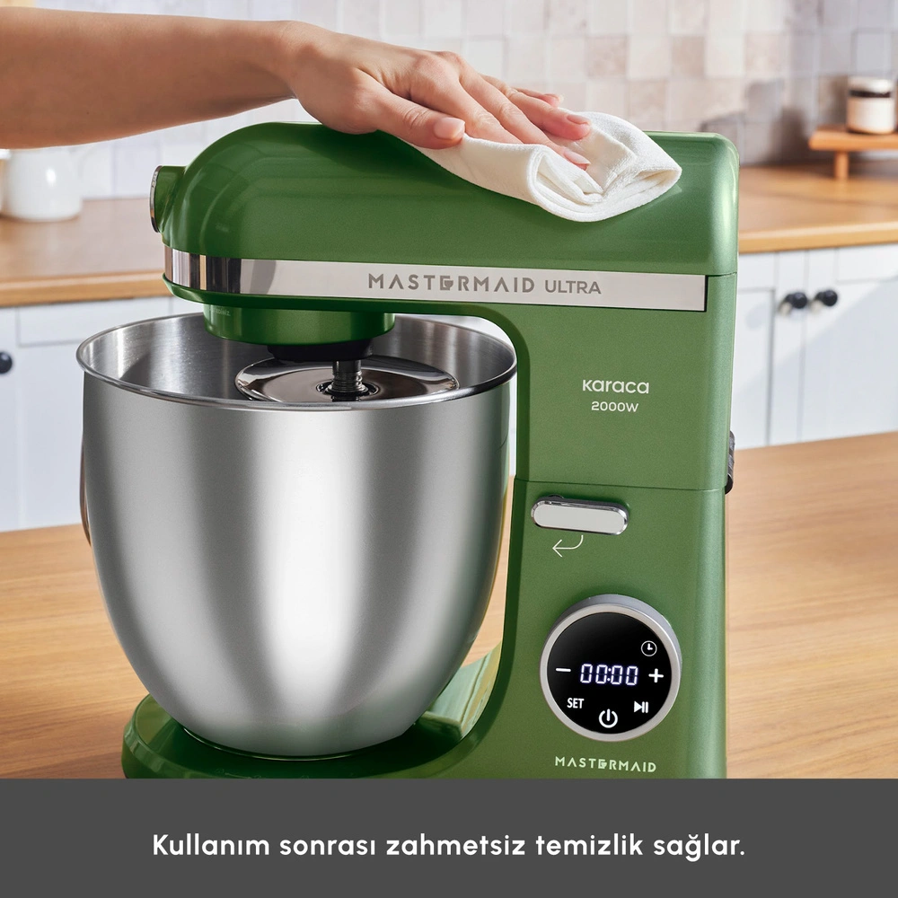 Karaca Mastermaid Chef Ultra D2000W Dijital Ekranlı Hamur Yoğurma Makinesi Emerald Green 7L görseli 10