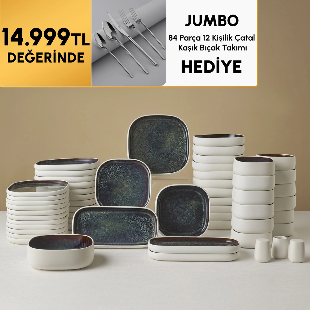 Karaca Earth Collection Kare Galactic Matte White 55 Parça 12 Kişilik Yemek Takımı görseli 1