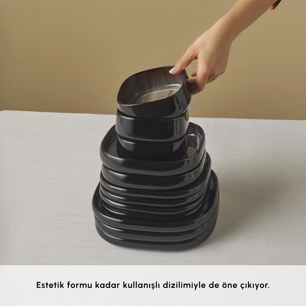 Karaca Earth Collection Galactic Shiny Black 55 Parça 12 Kişilik Yemek Takımı görseli 10