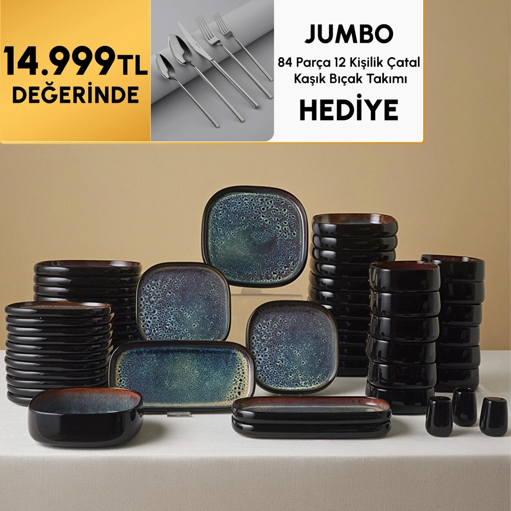 Karaca Earth Collection Galactic Shiny Black 55 Parça 12 Kişilik Yemek Takımı görseli 1