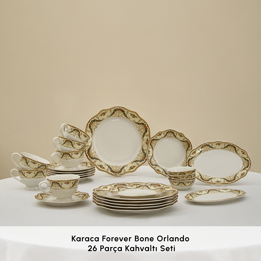 Karaca Forever Bone Orlando 26 Parça 6 Kişilik Kahvaltı Takımı görseli 3