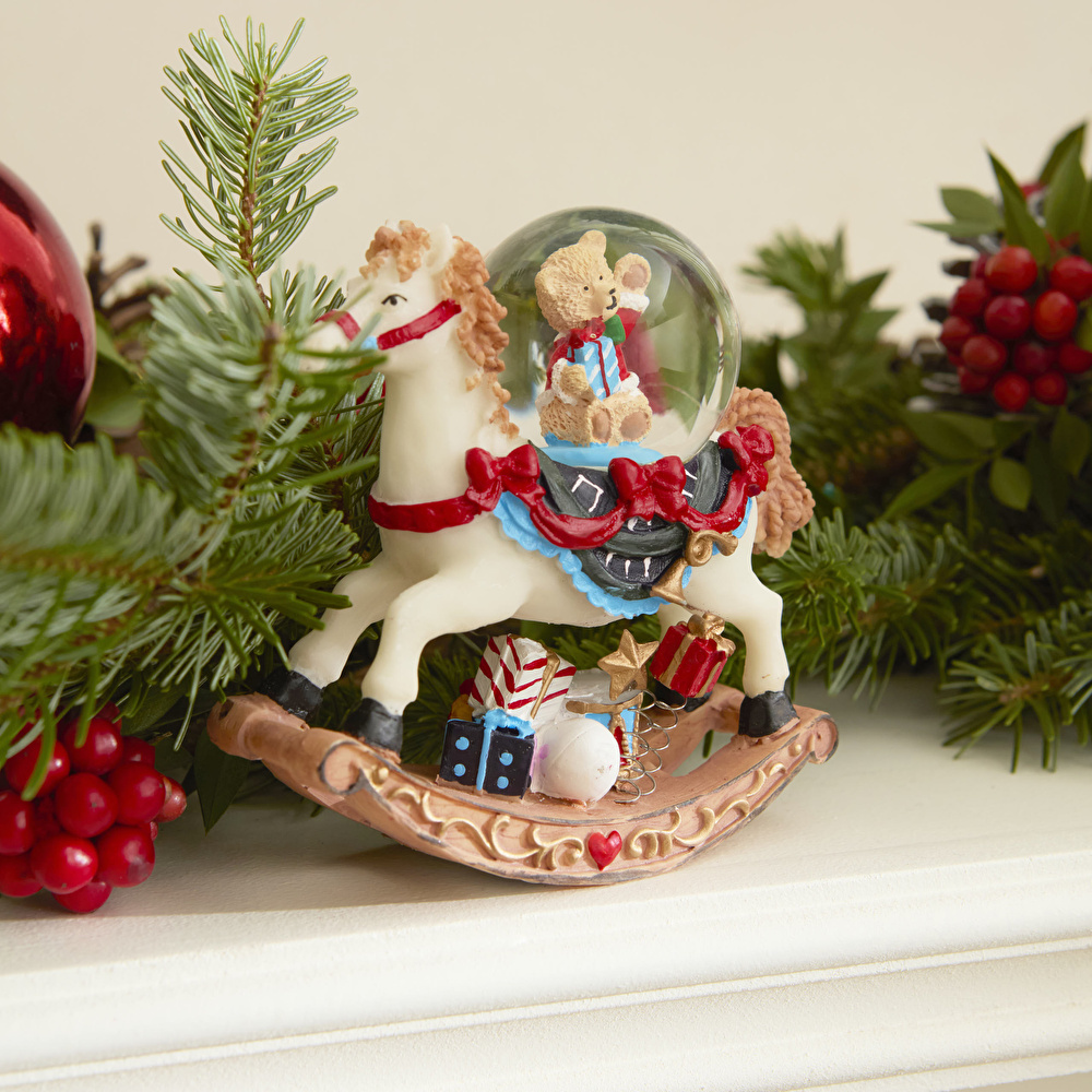 Karaca Home New Year Yılbaşı Teddy Bear On The Carousel Kar Küresi görseli 1