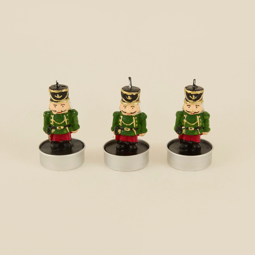 Karaca Home New Year Yılbaşı Nutcracker 3lü Tealight Mum Yeşil 11,5x5x7 cm görseli 2