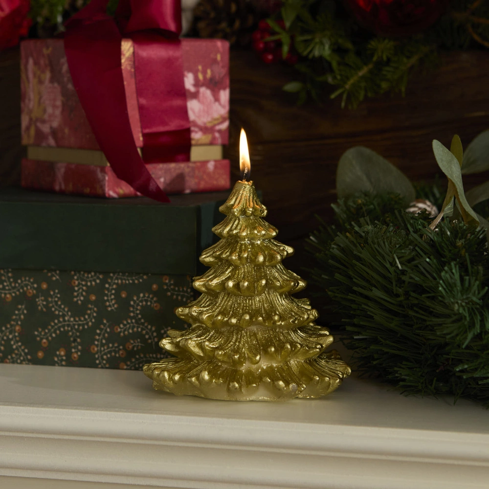 Karaca Home New Year Yılbaşı Çam Ağacı Şekilli Mum Gold 12x12x12,5 cm görseli 1