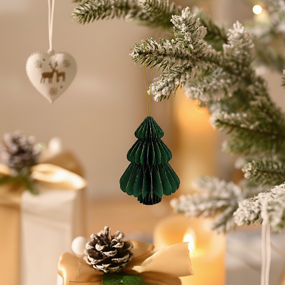 Karaca Home New Year Yılbaşı Çam Ağacı Şekilli 3 Adet Ağaç Süsü 9,5x15 cm görseli 1