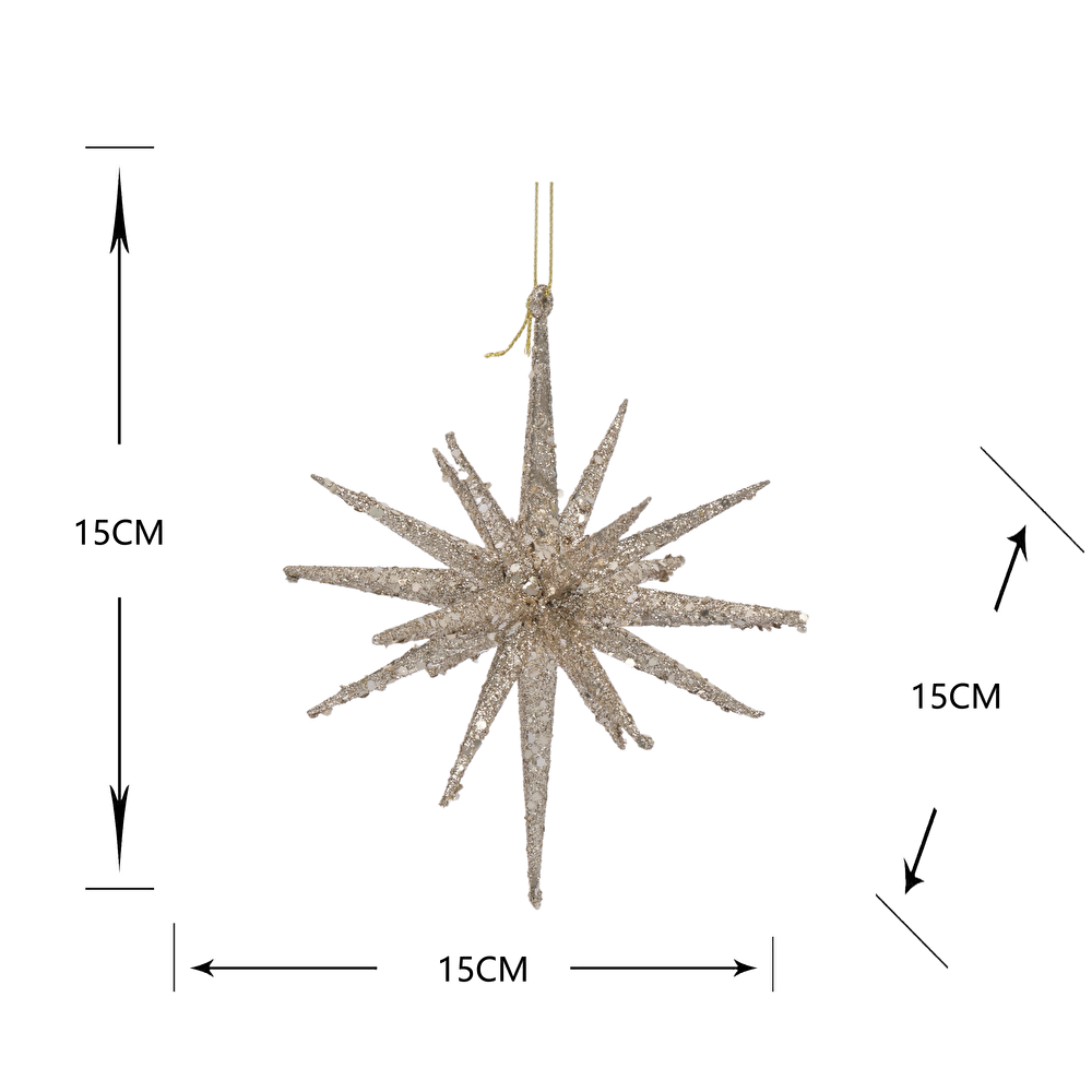 Karaca Home New Year Yılbaşı Glitter Star 2 Adet Ağaç Süsü Seti Gold 15x15x15 cm görseli 3