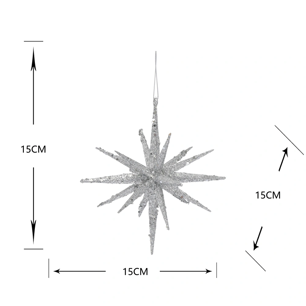 Karaca Home New Year Yılbaşı Glitter Star 2 Adet Ağaç Süsü Seti Silver 15x15x15 cm görseli 3