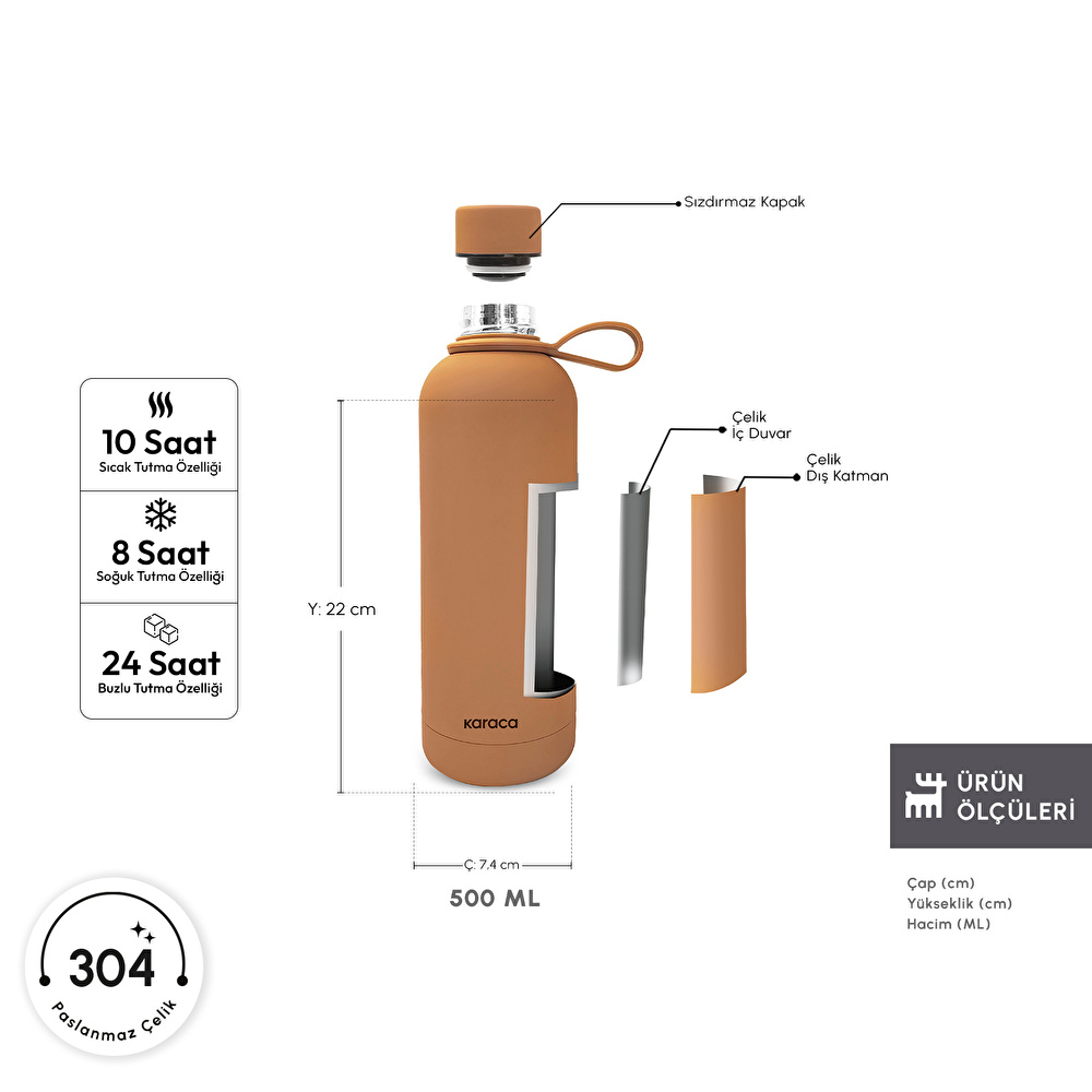 Karaca Aly Soft Touch Çelik Sızdırmaz Termos 500 ml Mocha Mousse görseli 2