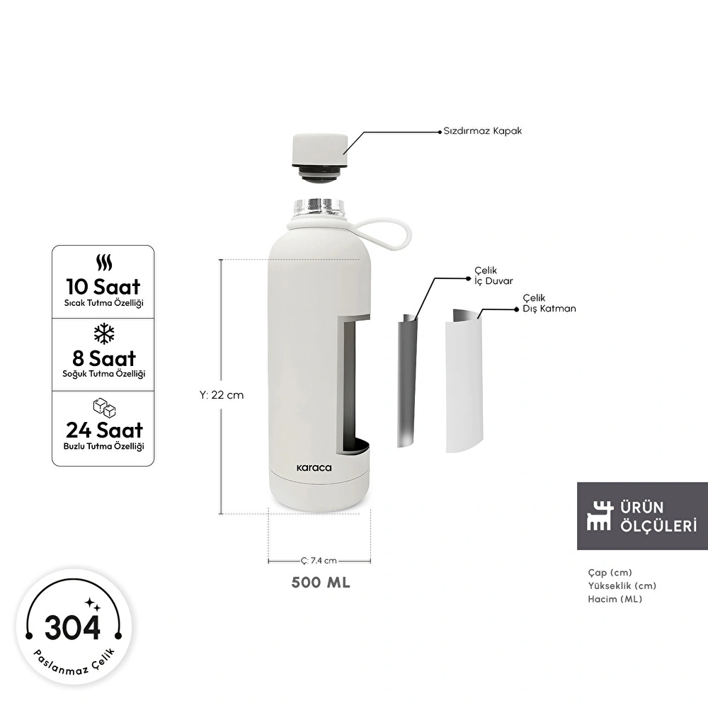 Karaca Aly Soft Touch Çelik Sızdırmaz Termos 500 ml Beyaz görseli 2